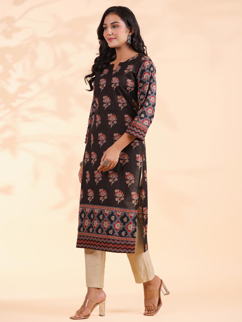 women three quarter sleeve straight kurta - 21939242 - Standard Image - 3