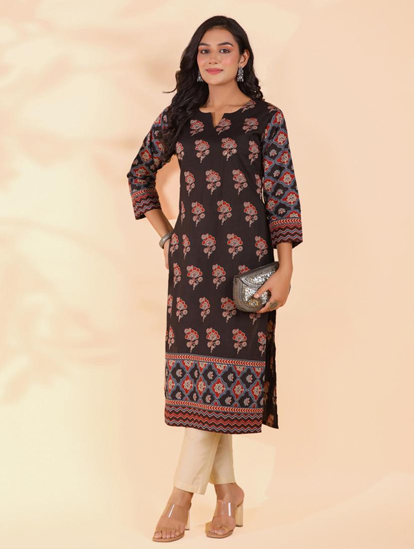 women three quarter sleeve straight kurta - 21939242 - Standard Image - 5