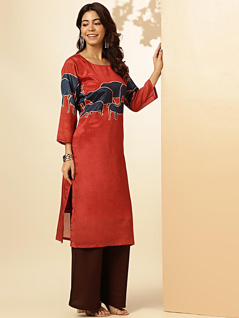 women three quarter sleeve straight kurta - 21939244 - Standard Image - 3