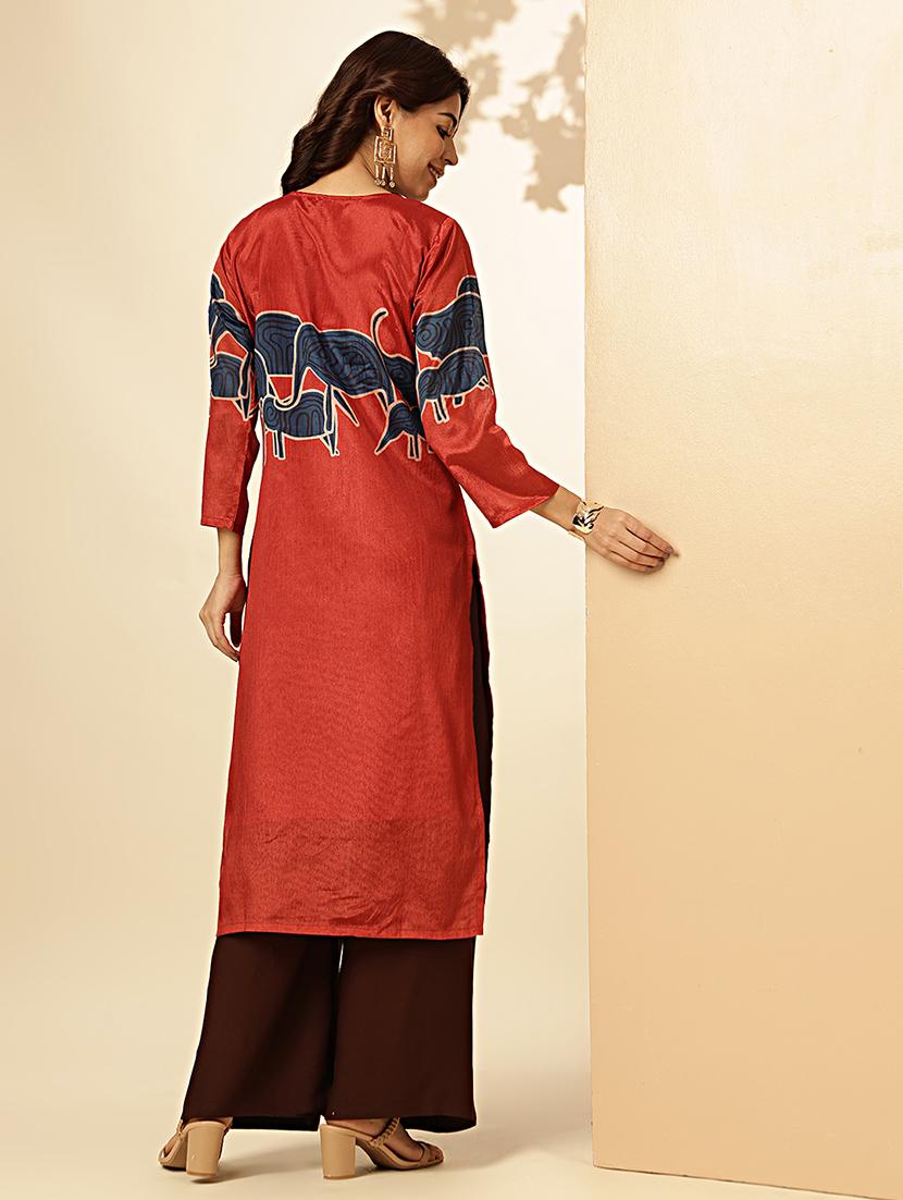 women three quarter sleeve straight kurta - 21939244 - Standard Image - 5