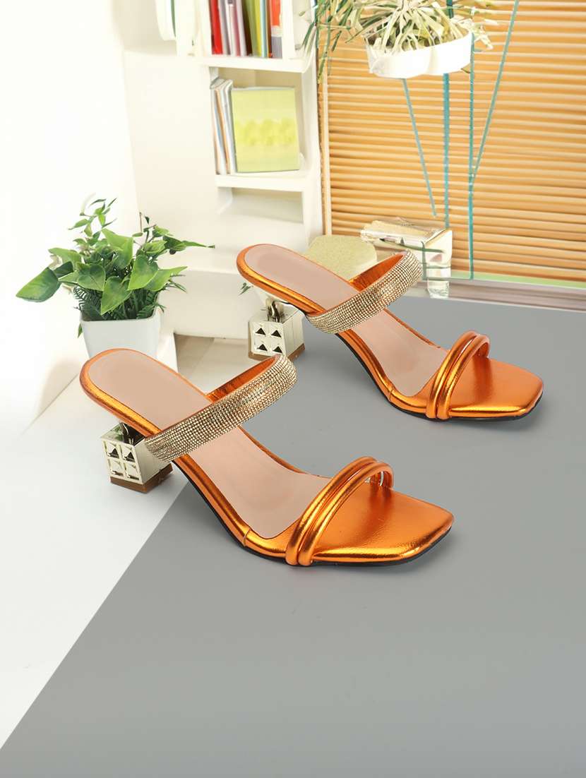 women embellished slip on heel sandal