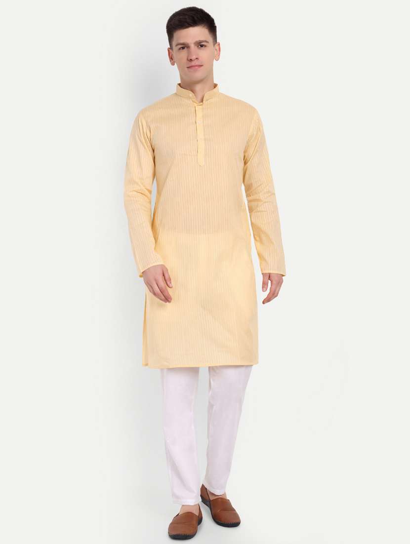 men striped mandarin neck long kurta