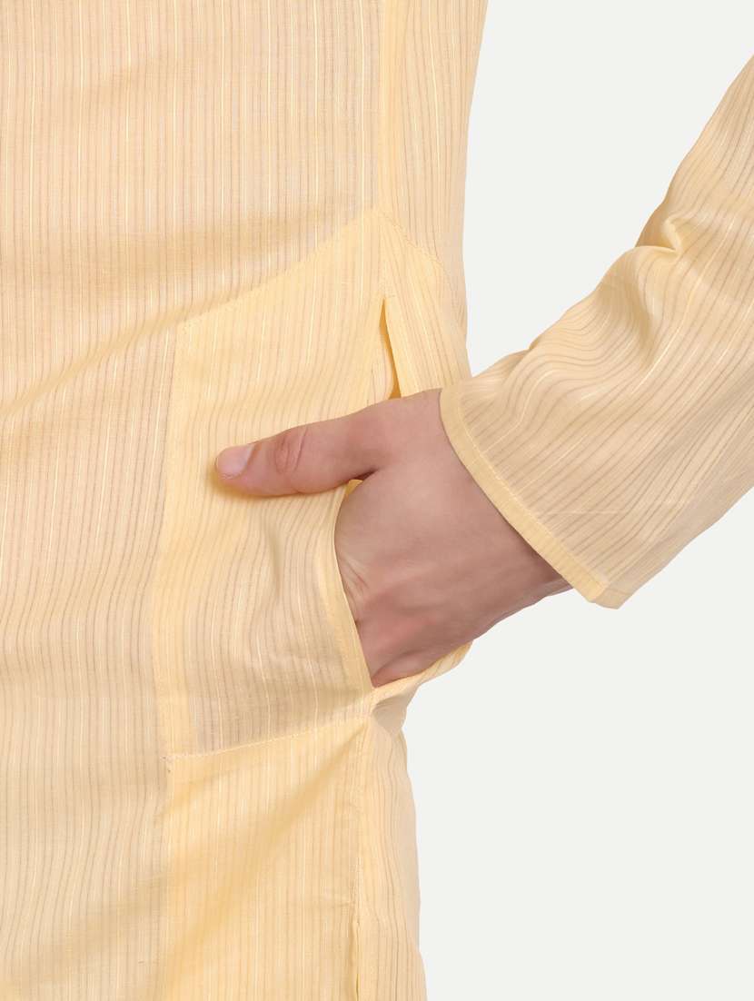 men striped mandarin neck long kurta - 21939324 -  Standard Image - 3