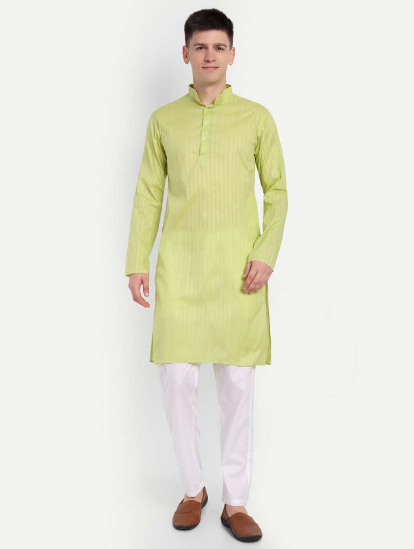 men striped mandarin neck long kurta