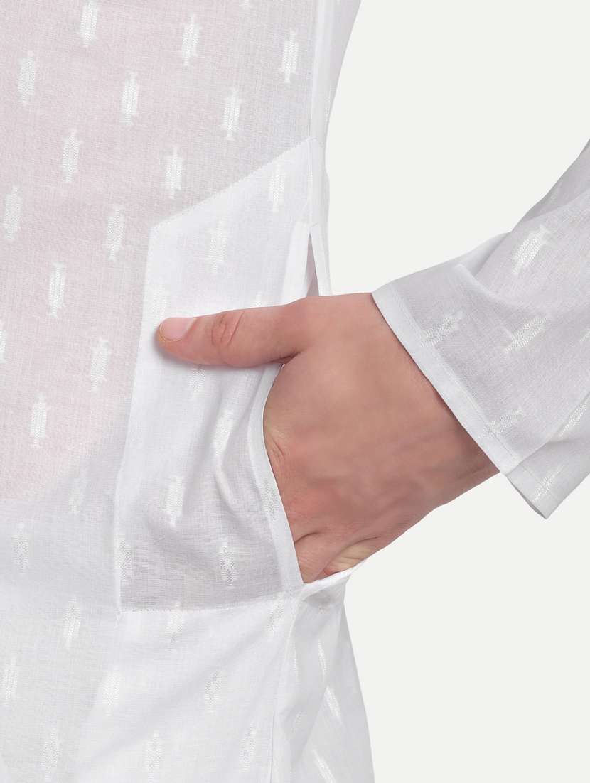 men self design mandarin neck long kurta - 21939326 - Standard Image - 3