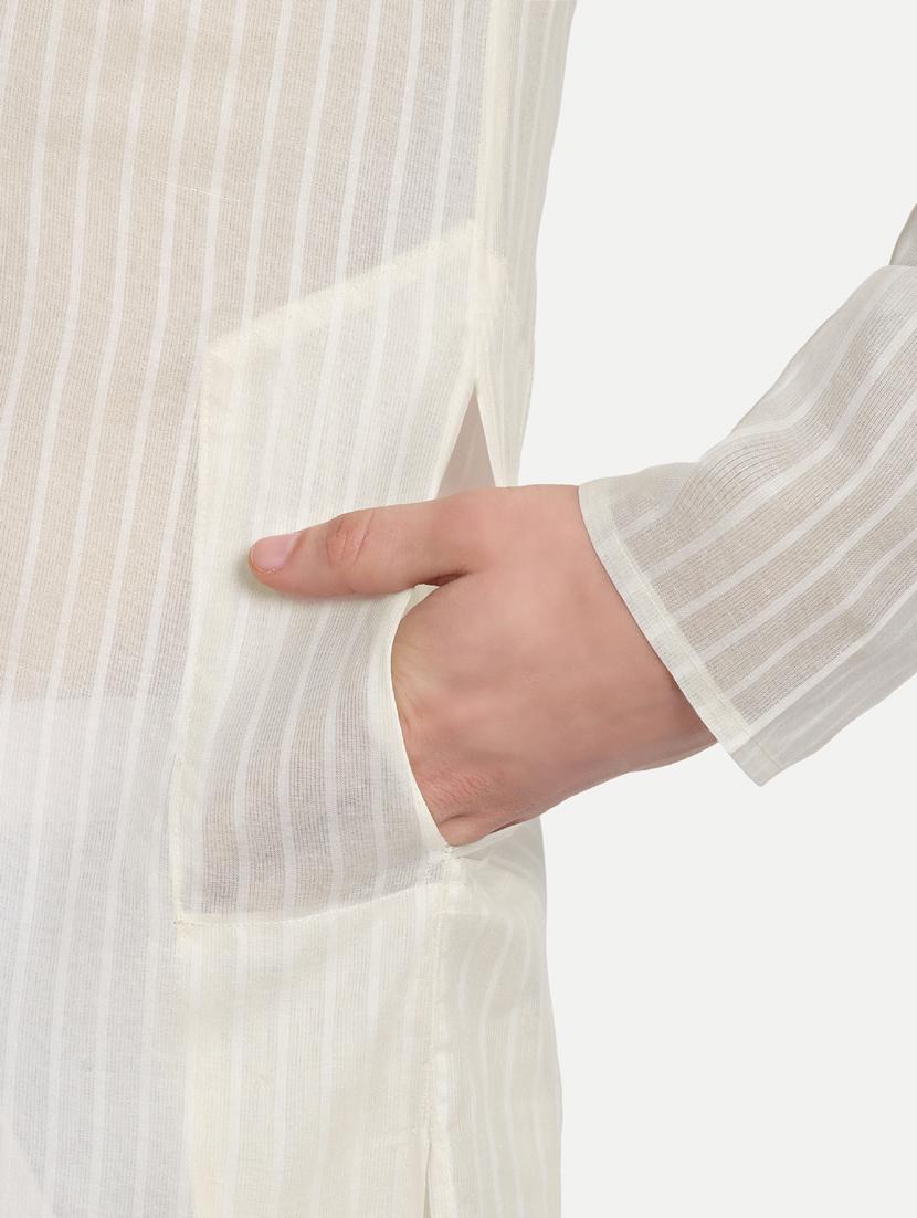 men striped mandarin neck long kurta - 21939330 - Standard Image - 3