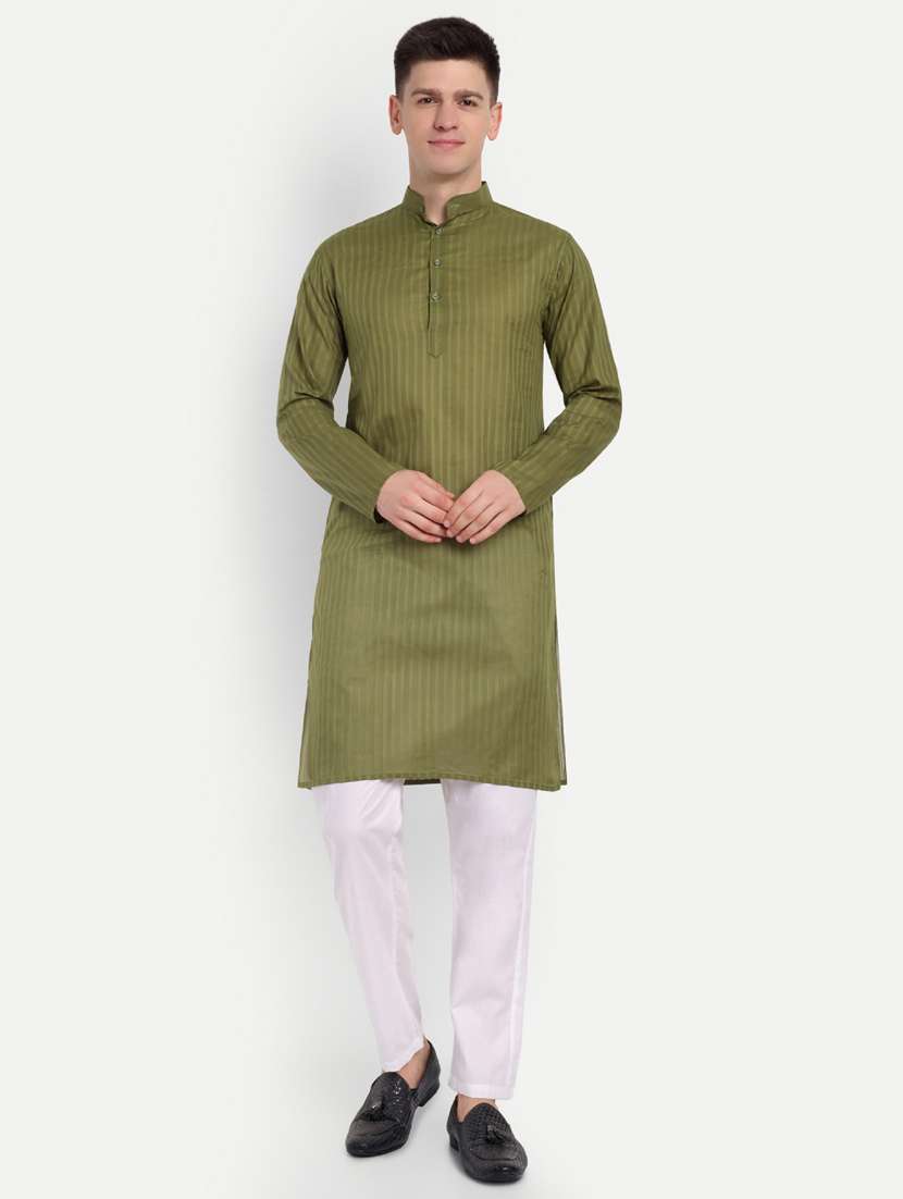 men striped mandarin neck long kurta