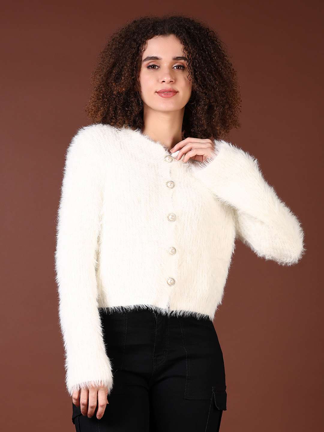 women solid long sleeve crop cardigan - 21939339 -  Standard Image - 3