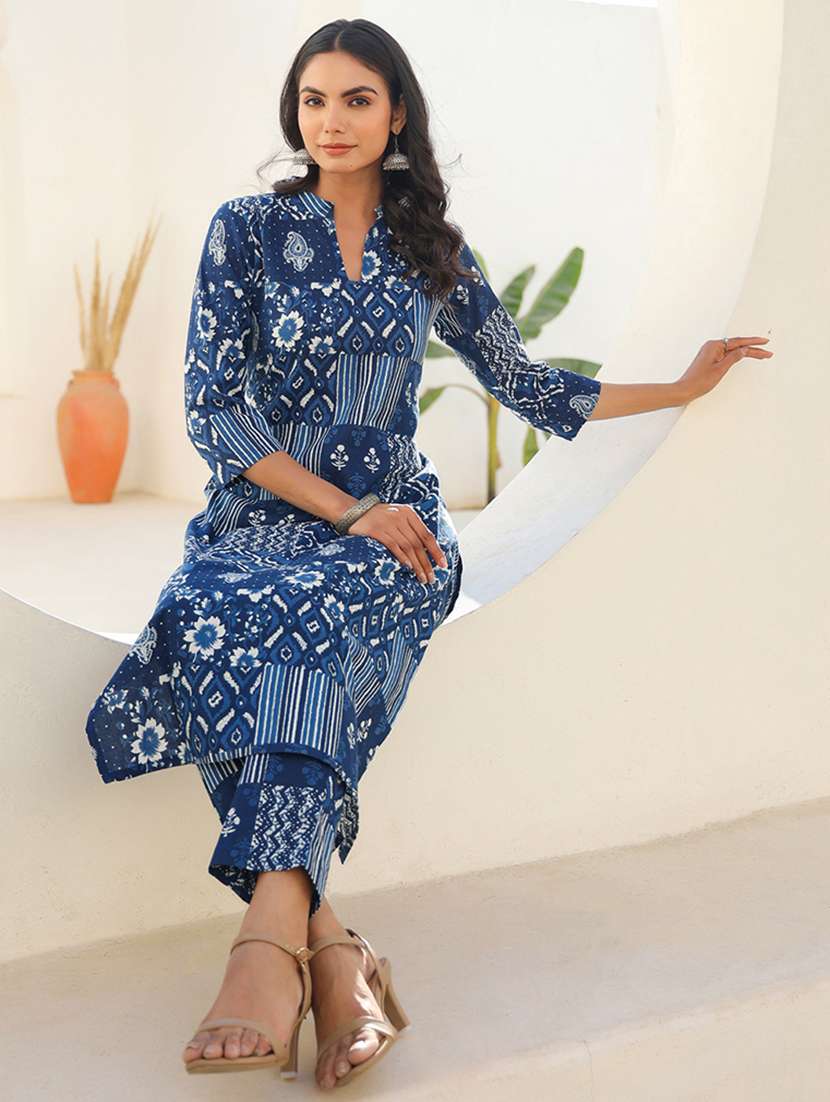 women three quarter sleeve kurta pant set - 21939365 -  Standard Image - 5