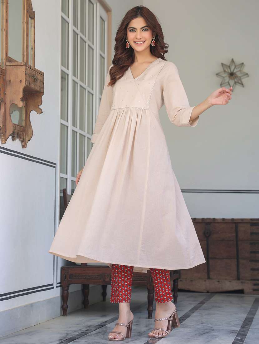 women three quarter sleeve kurta pant set - 21939371 -  Standard Image - 5