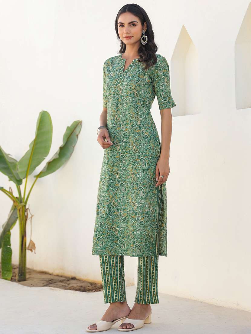women green short sleeve kurta pant set - 21939374 - Standard Image - 3