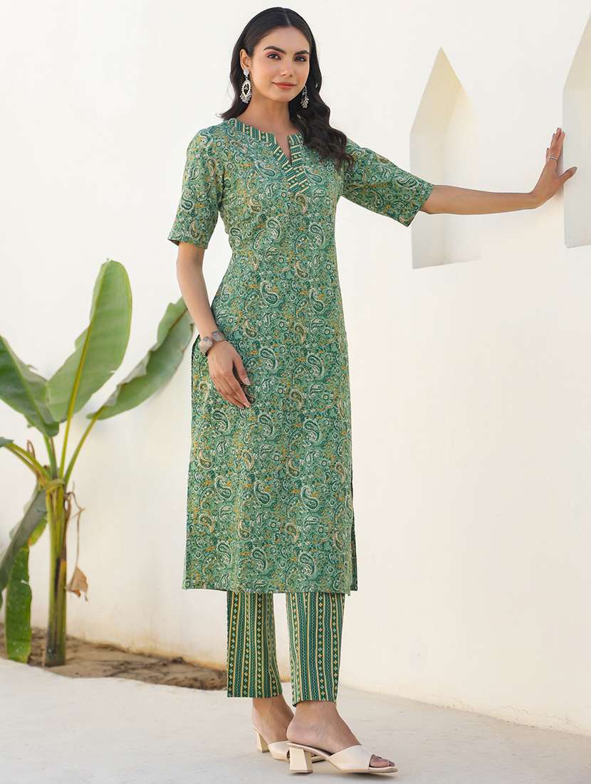 women green short sleeve kurta pant set - 21939374 - Standard Image - 5