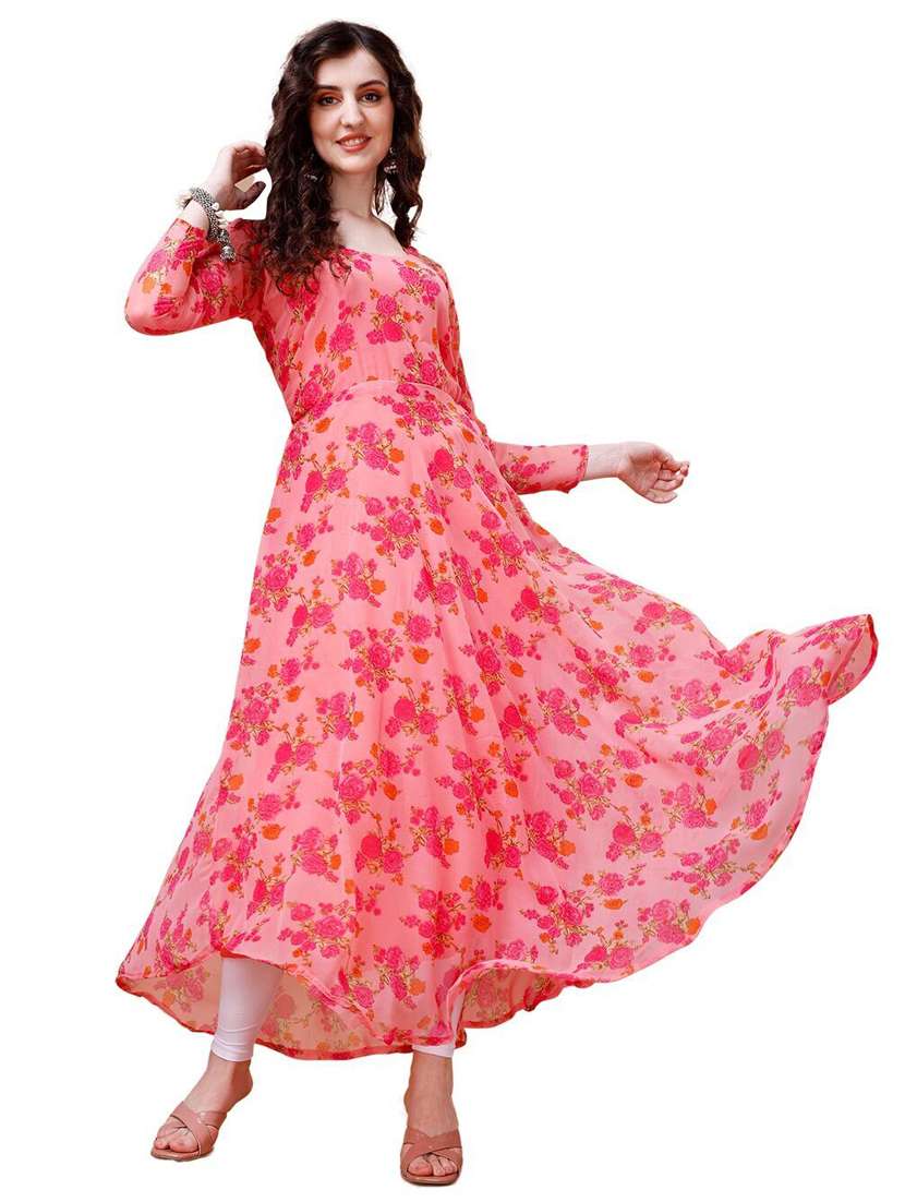 women floral printed long sleeve kurta and dupatta set