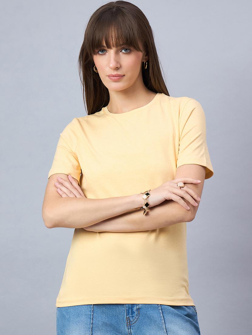 women solid short sleeve regular fit t-shirt