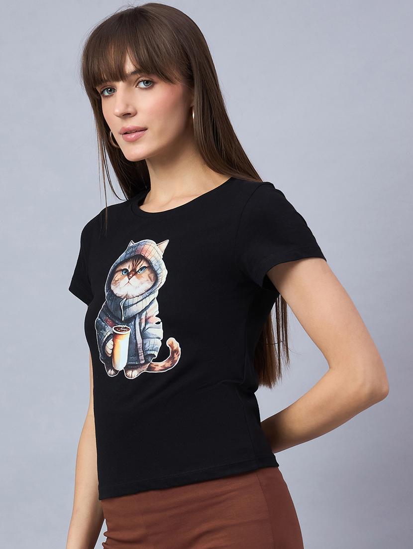 women printed short sleeve loose fit t-shirt