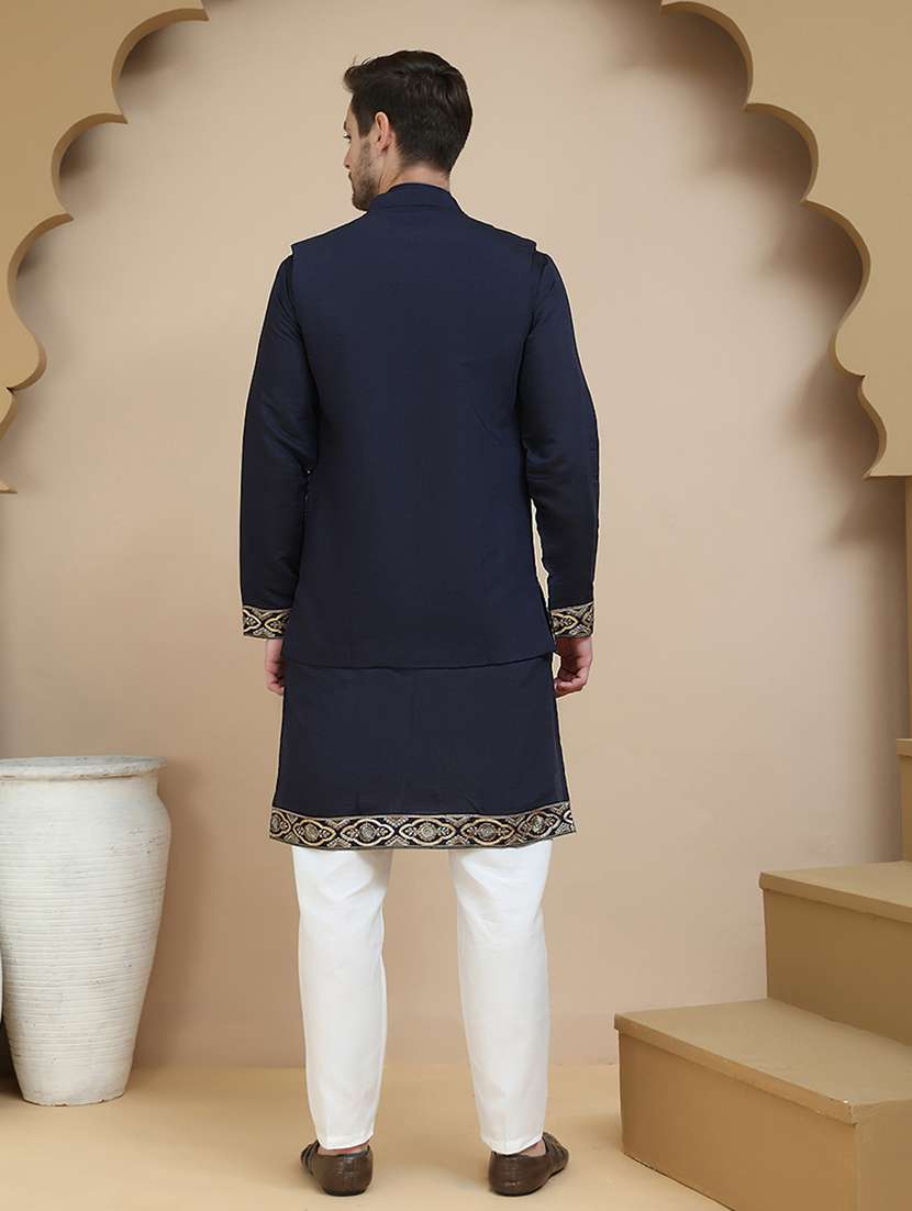 men mandarin neck kurta pyjama with jacket ethnic wear set - 21939513 -  Standard Image - 5
