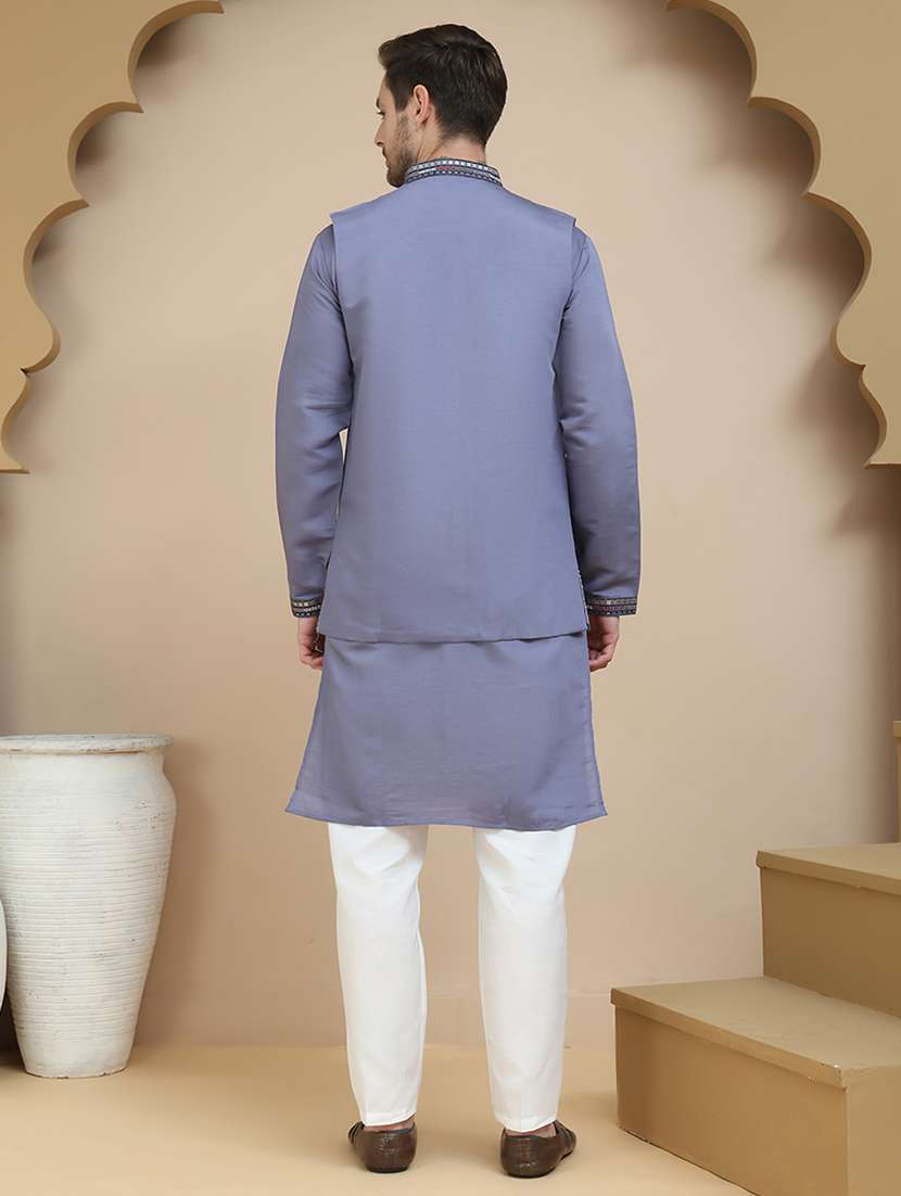 men mandarin neck kurta pyjama with jacket ethnic wear set - 21939514 - Standard Image - 5