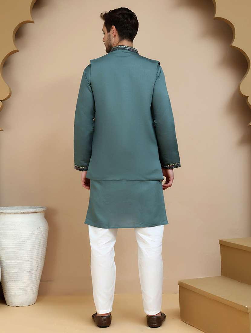 men mandarin neck kurta pyjama with jacket ethnic wear set - 21939515 - Standard Image - 5