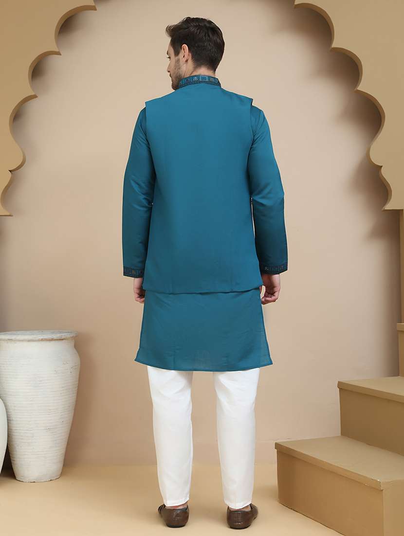 men mandarin neck kurta pyjama with jacket ethnic wear set - 21939517 - Standard Image - 5