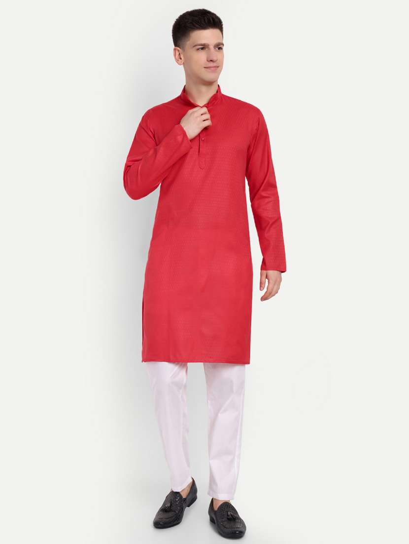 men mandarin neck kurta with trousers ethnic wear set