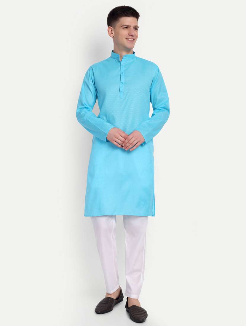men mandarin neck kurta with trousers ethnic wear set