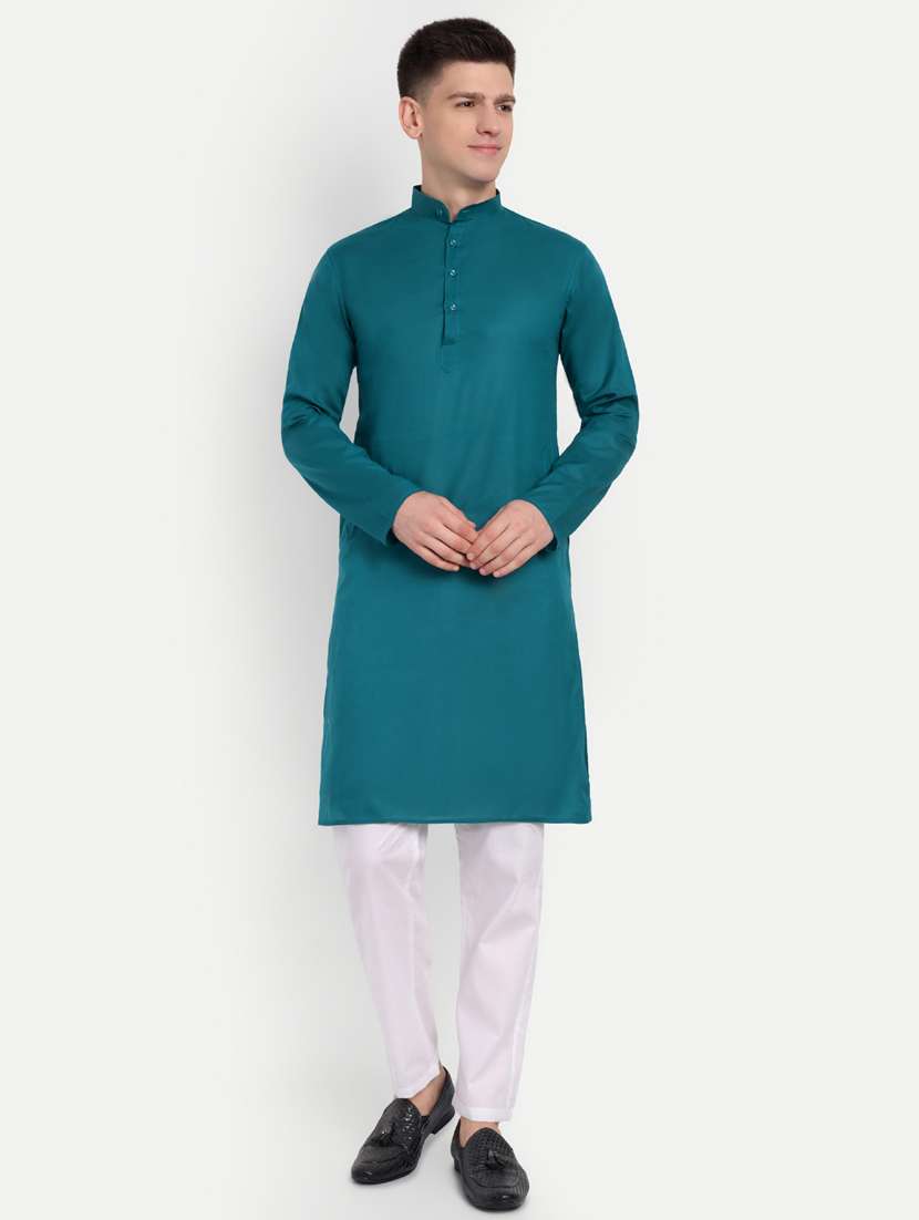 men mandarin neck kurta with trousers ethnic wear set