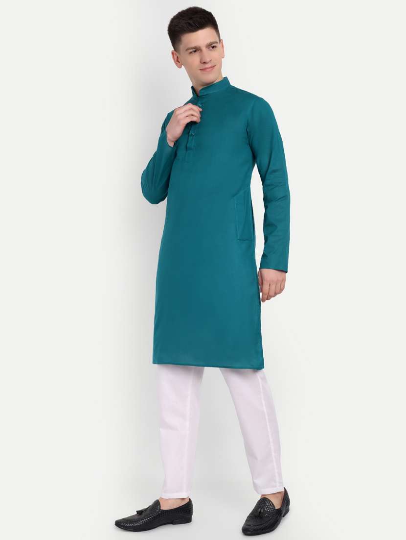 men mandarin neck kurta with trousers ethnic wear set - 21939563 -  Standard Image - 3