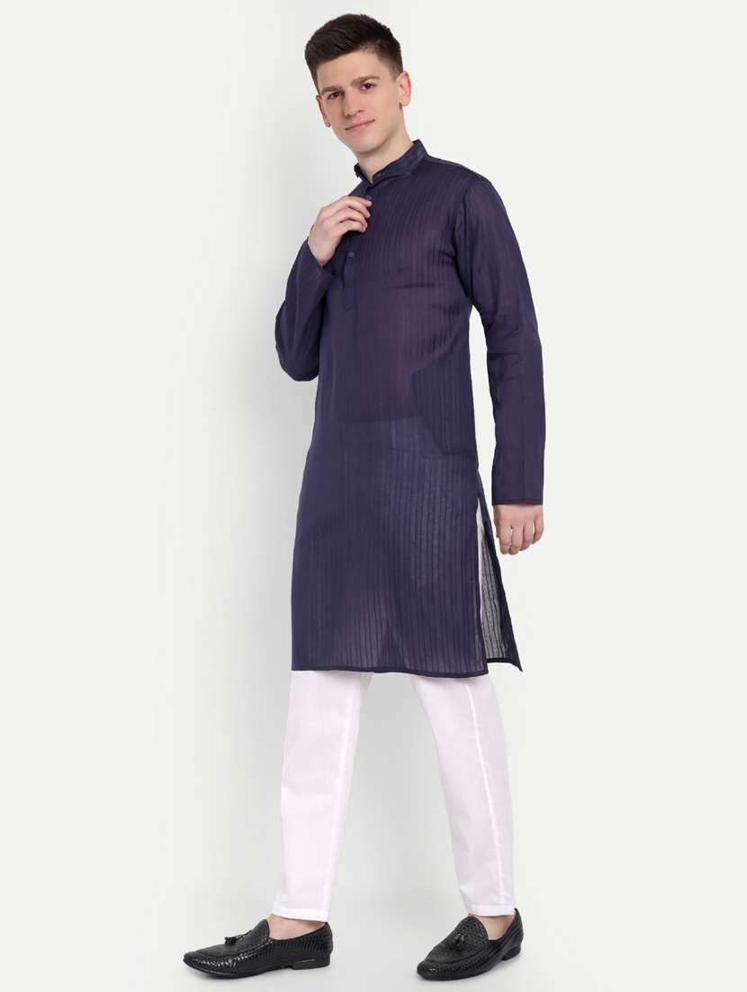 men mandarin neck kurta with trousers ethnic wear set - 21939570 -  Standard Image - 3