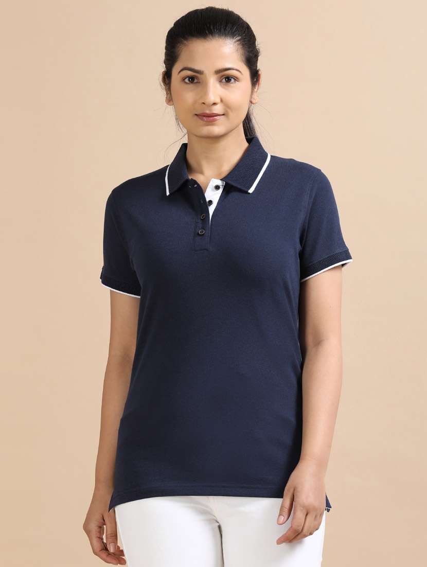 women solid short sleeve slim fit polo t-shirt - 21939611 - Zoom Image - 0
