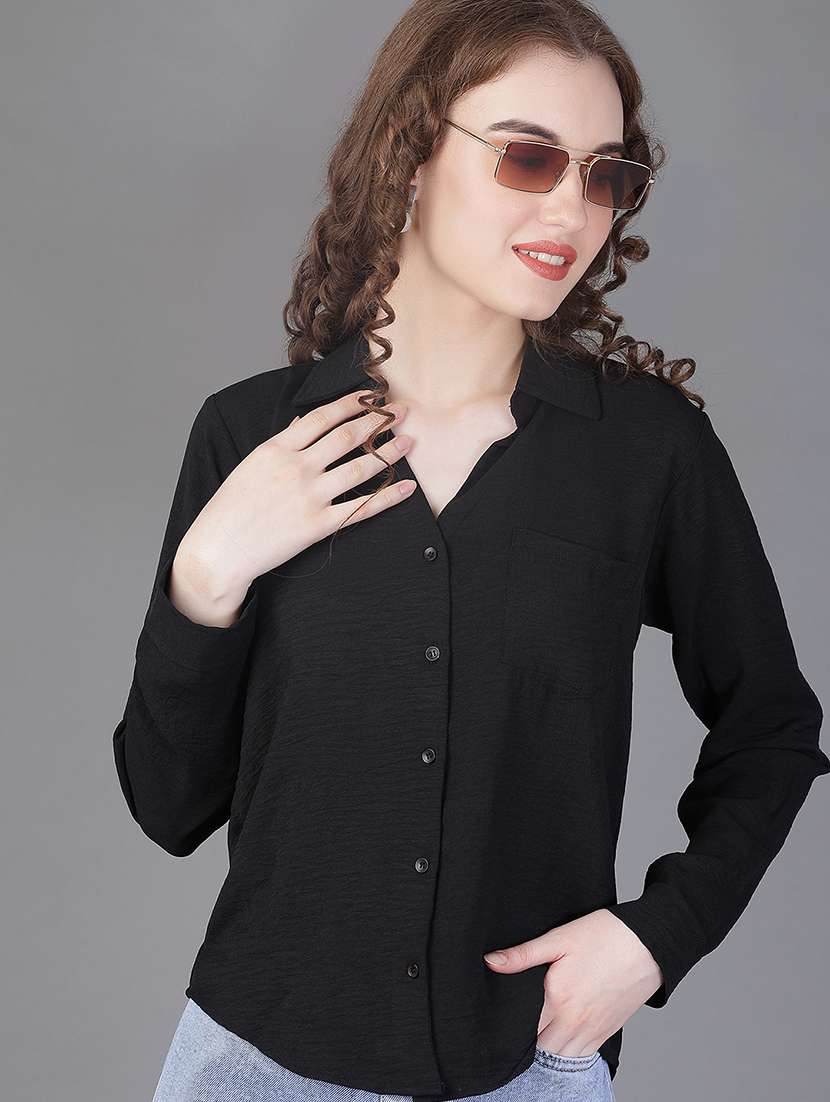 women solid collared long sleeve shirt - 21939761 -  Zoom Image - 0