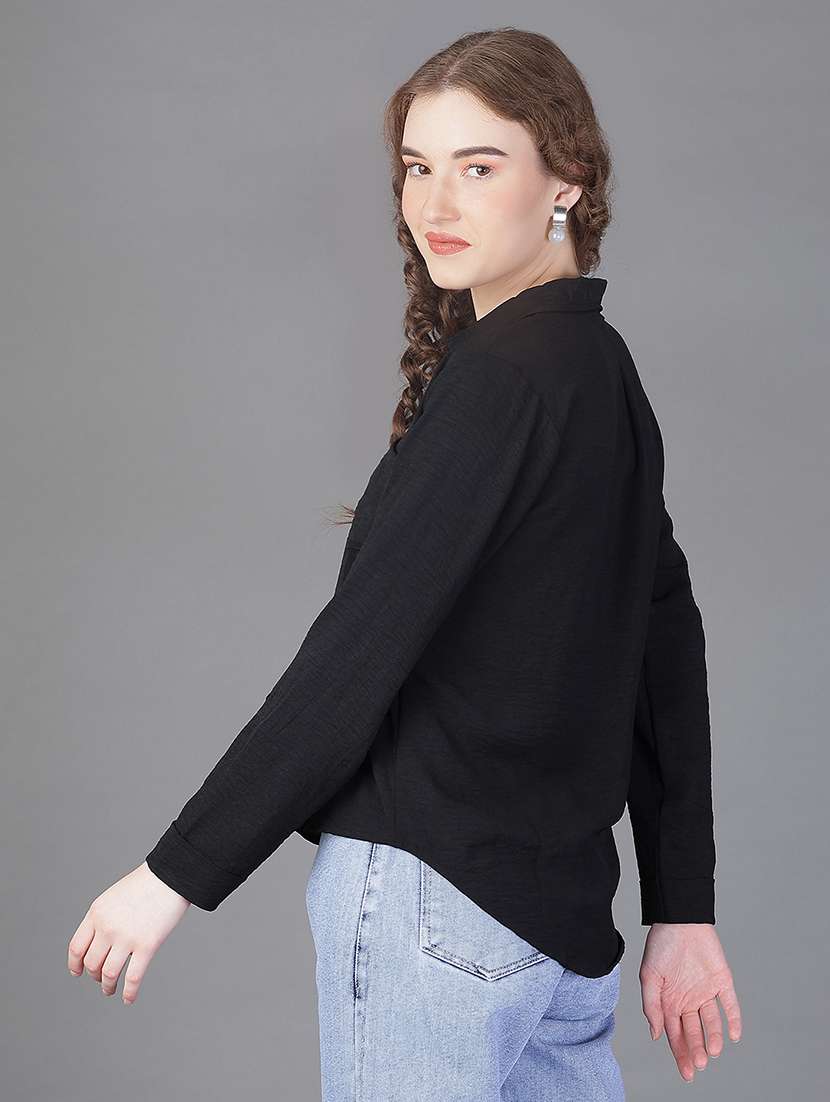 women solid collared long sleeve shirt - 21939761 -  Standard Image - 3