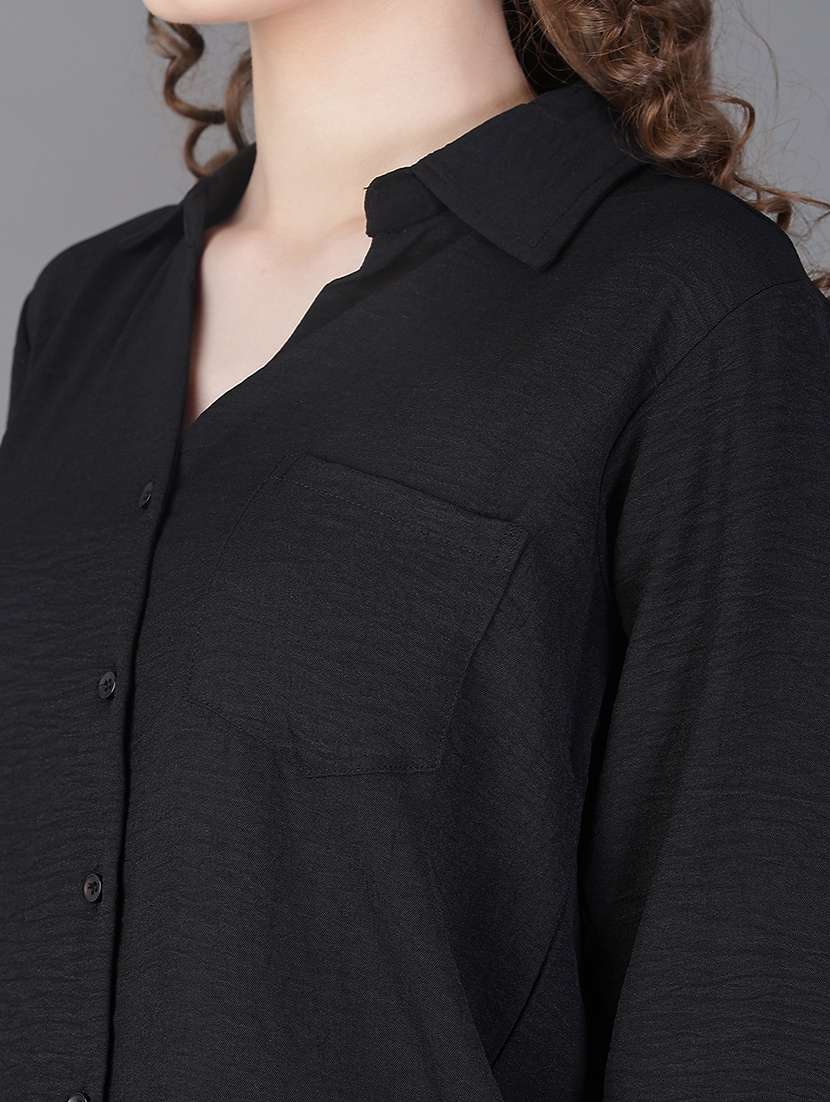women solid collared long sleeve shirt - 21939761 -  Standard Image - 5