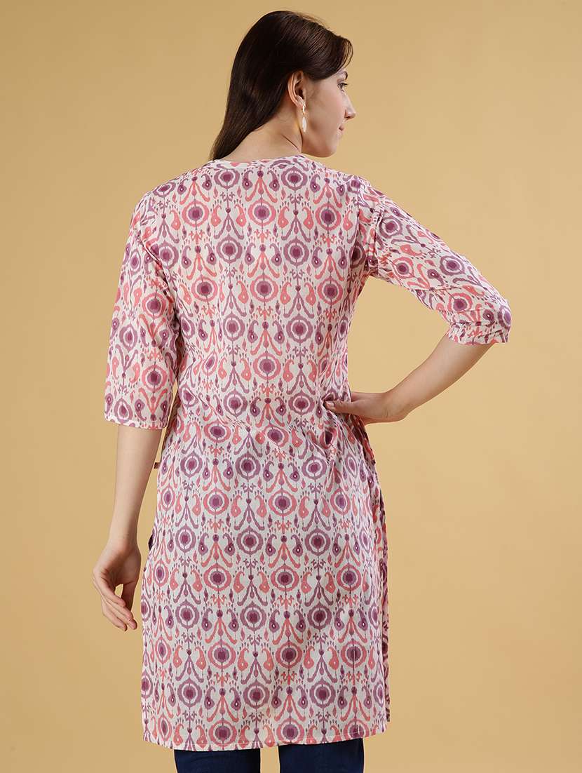 women printed three quarter sleeve straight kurta - 21939781 - Standard Image - 3