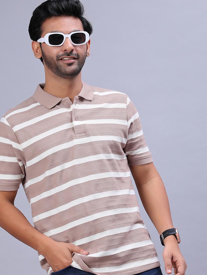 men striped short sleeve regular fit polo t-shirt - 21939820 - Zoom Image - 0