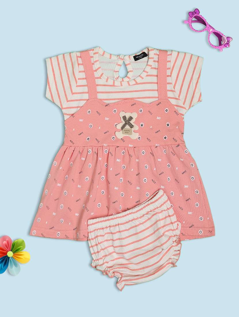 girls peach cotton blend frock