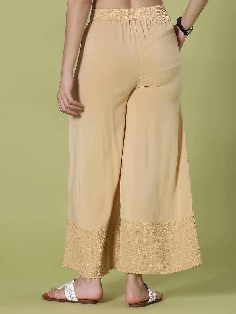 women beige rayon palazzo - 21939885 -  Standard Image - 3