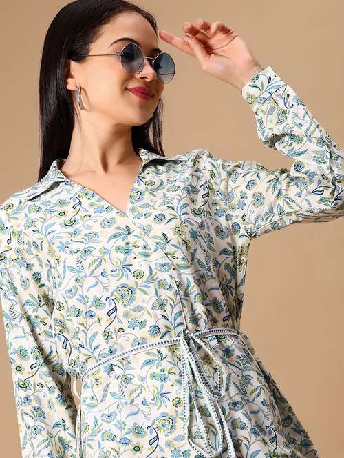 women white floral printed long sleeve long top - 21940160 - Standard Image - 0