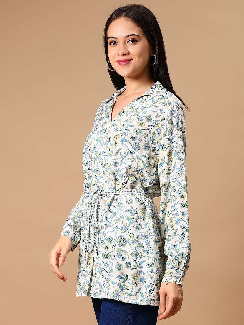women white floral printed long sleeve long top - 21940160 - Standard Image - 3