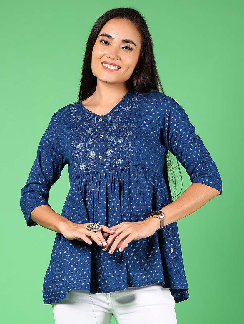 women three quarter sleeve a-line kurti