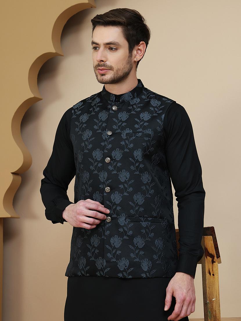 men mandarin neck kurta pyjama with jacket ethnic wear set - 21940185 - Standard Image - 5