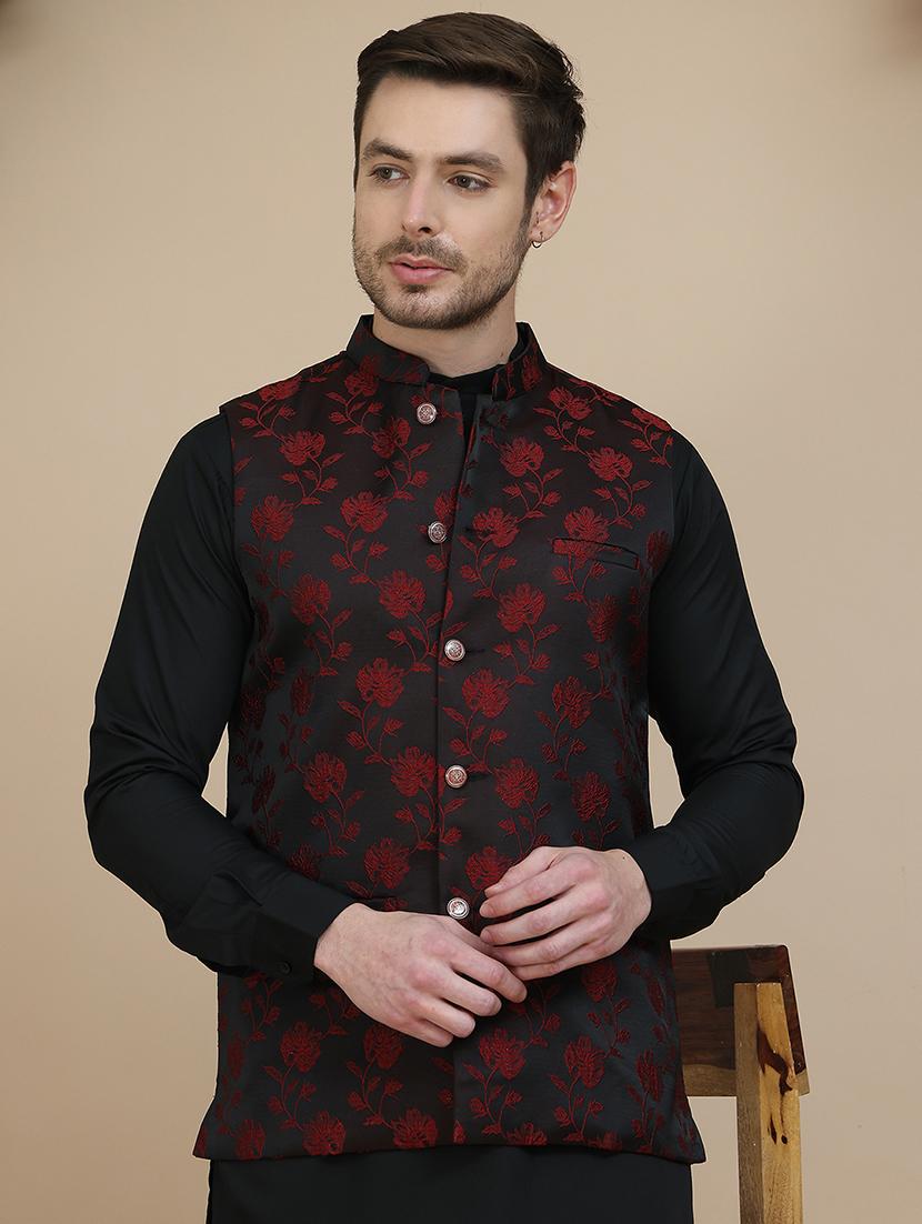 men mandarin neck kurta pyjama with jacket ethnic wear set - 21940186 - Standard Image - 5