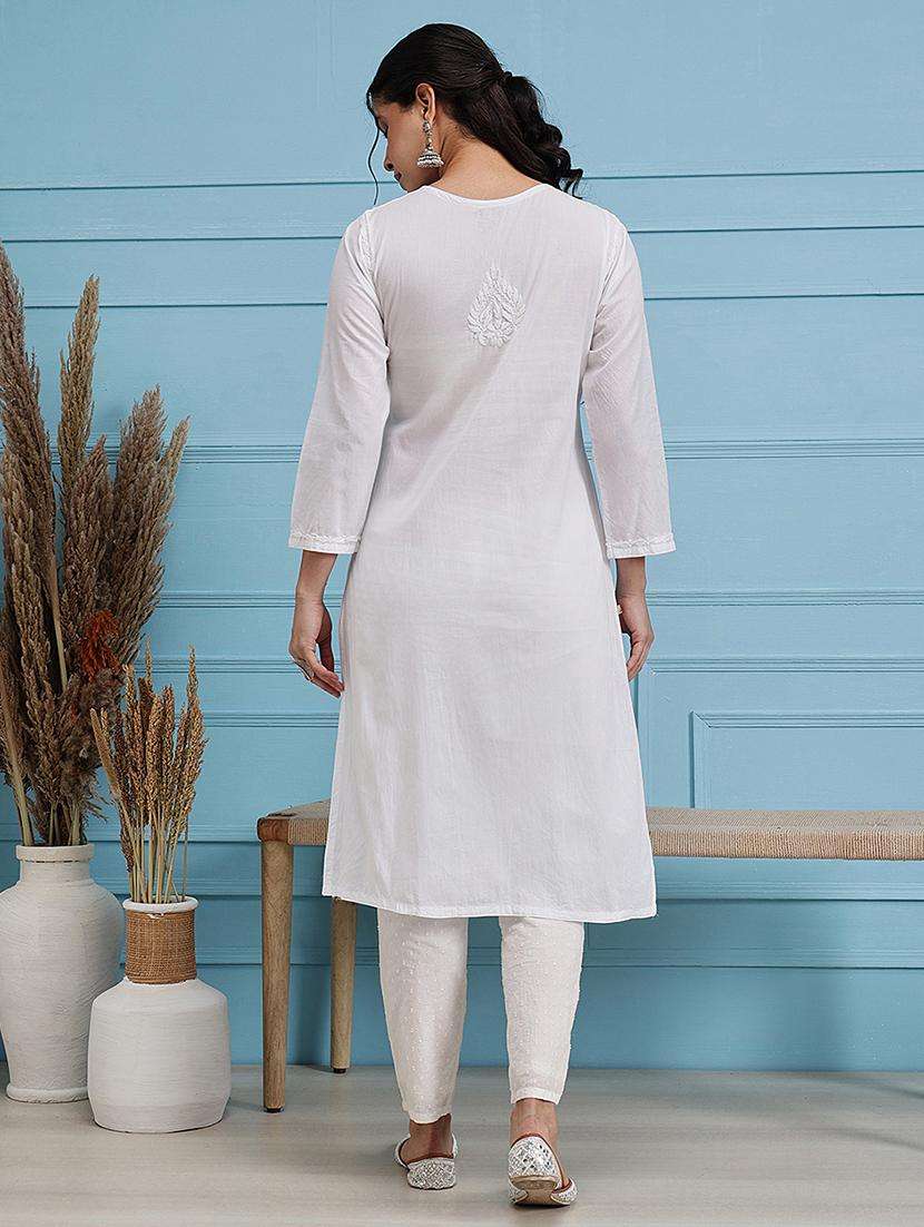 women chikankari long sleeve straight kurta - 21940195 -  Standard Image - 3