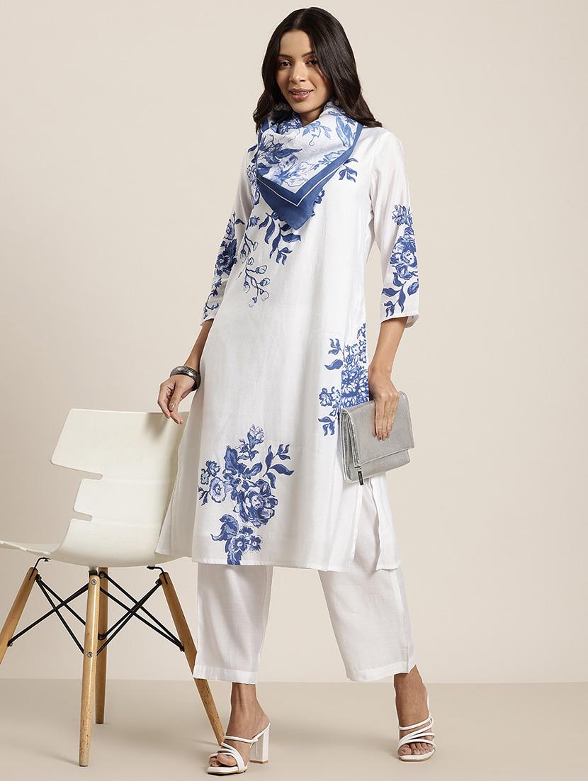 women three quarter sleeve kurta pant with dupatta set - 21940196 - Zoom Image - 0