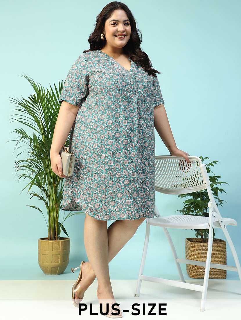 women plus size printed short sleeve a-line dress - 21940232 -  Zoom Image - 0