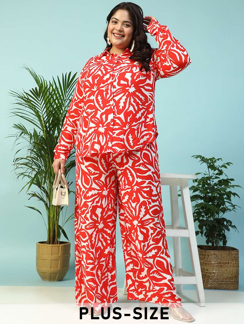 women plus size collared printed long sleeve shirt