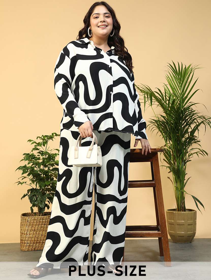 women plus size collared printed long sleeve shirt