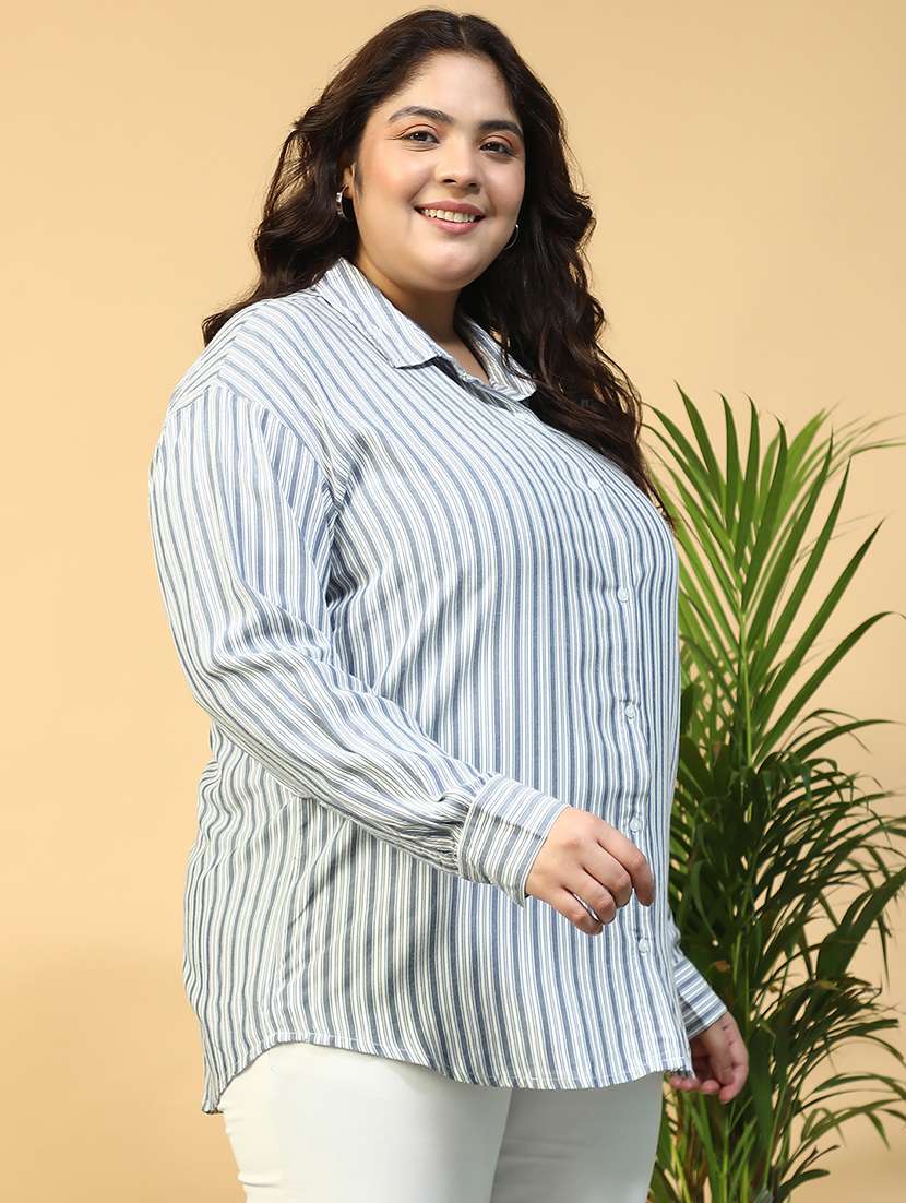 women plus size striped printed long sleeve shirt - 21940244 - Standard Image - 3