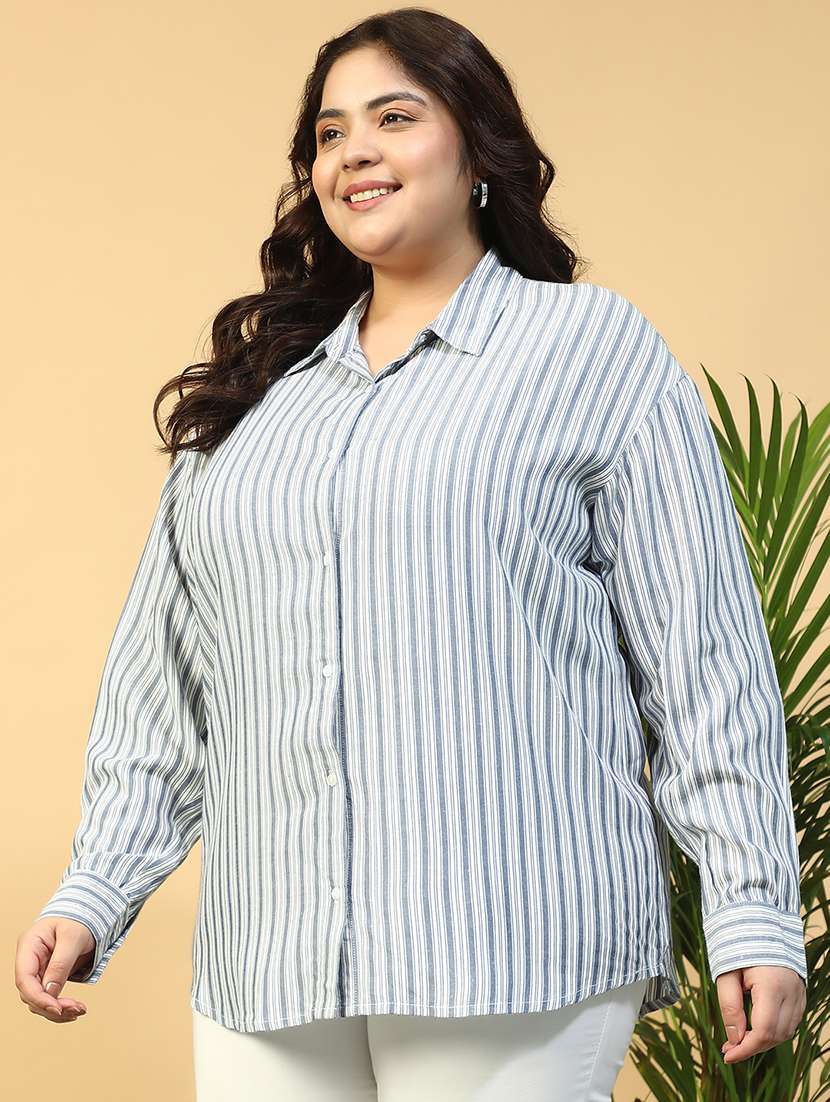 women plus size striped printed long sleeve shirt - 21940244 - Standard Image - 5