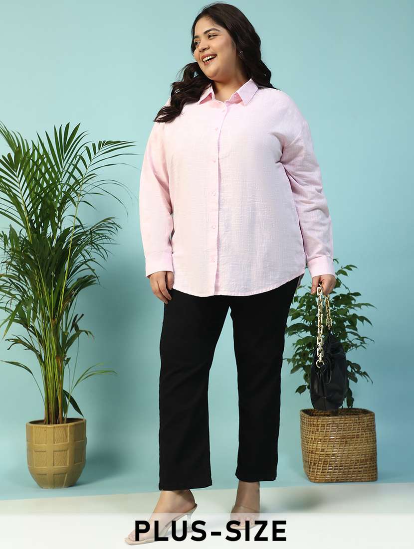 women plus size collared checkered long sleeve shirt