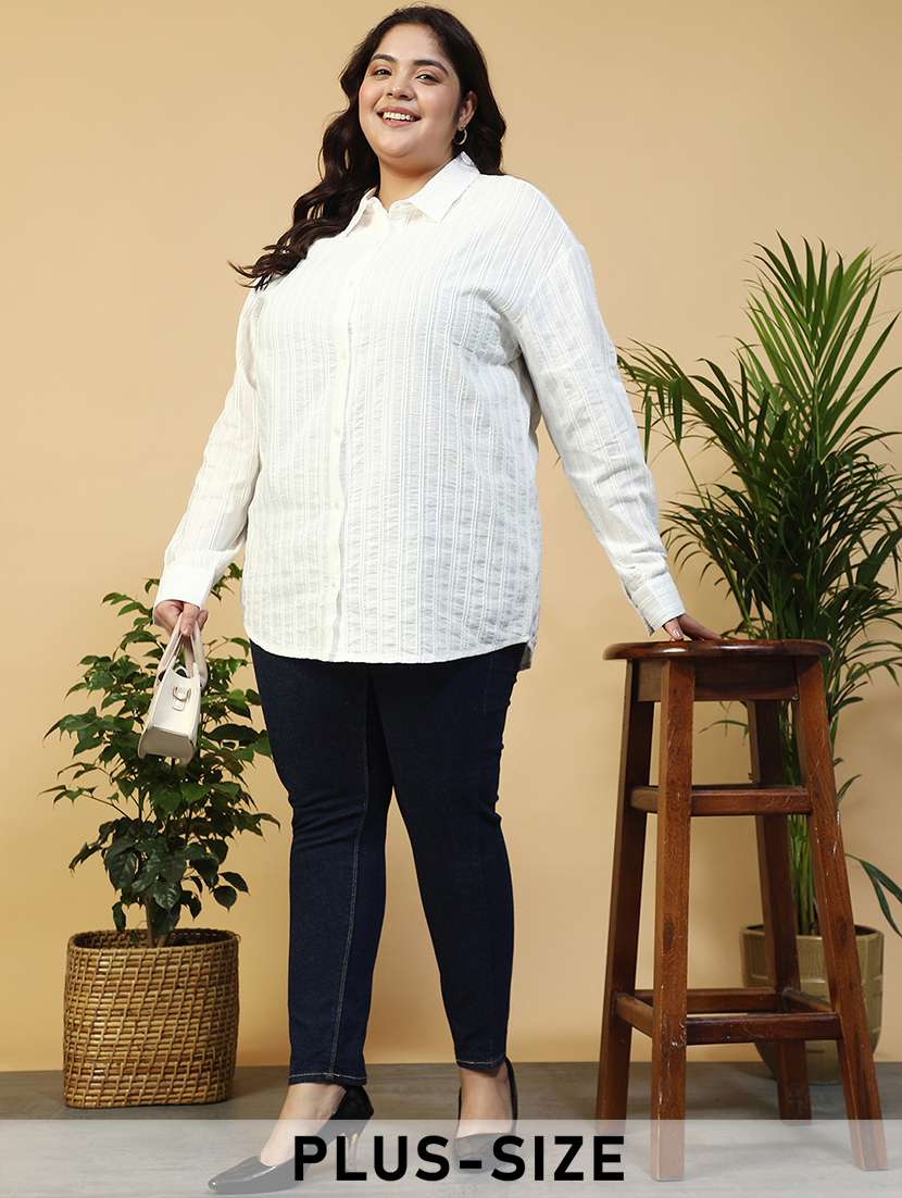 women plus size collared solid long sleeve shirt